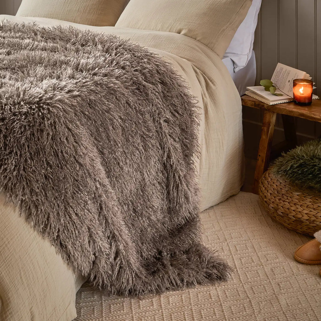 Rowan Faux Fur Throw Mocha 130 x 175cm