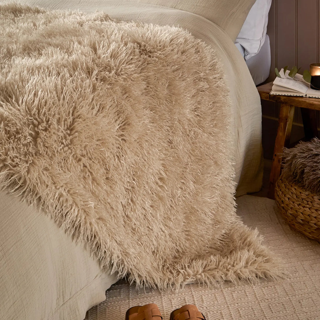 Rowan Faux Fur Throw Natural 130 x 175cm