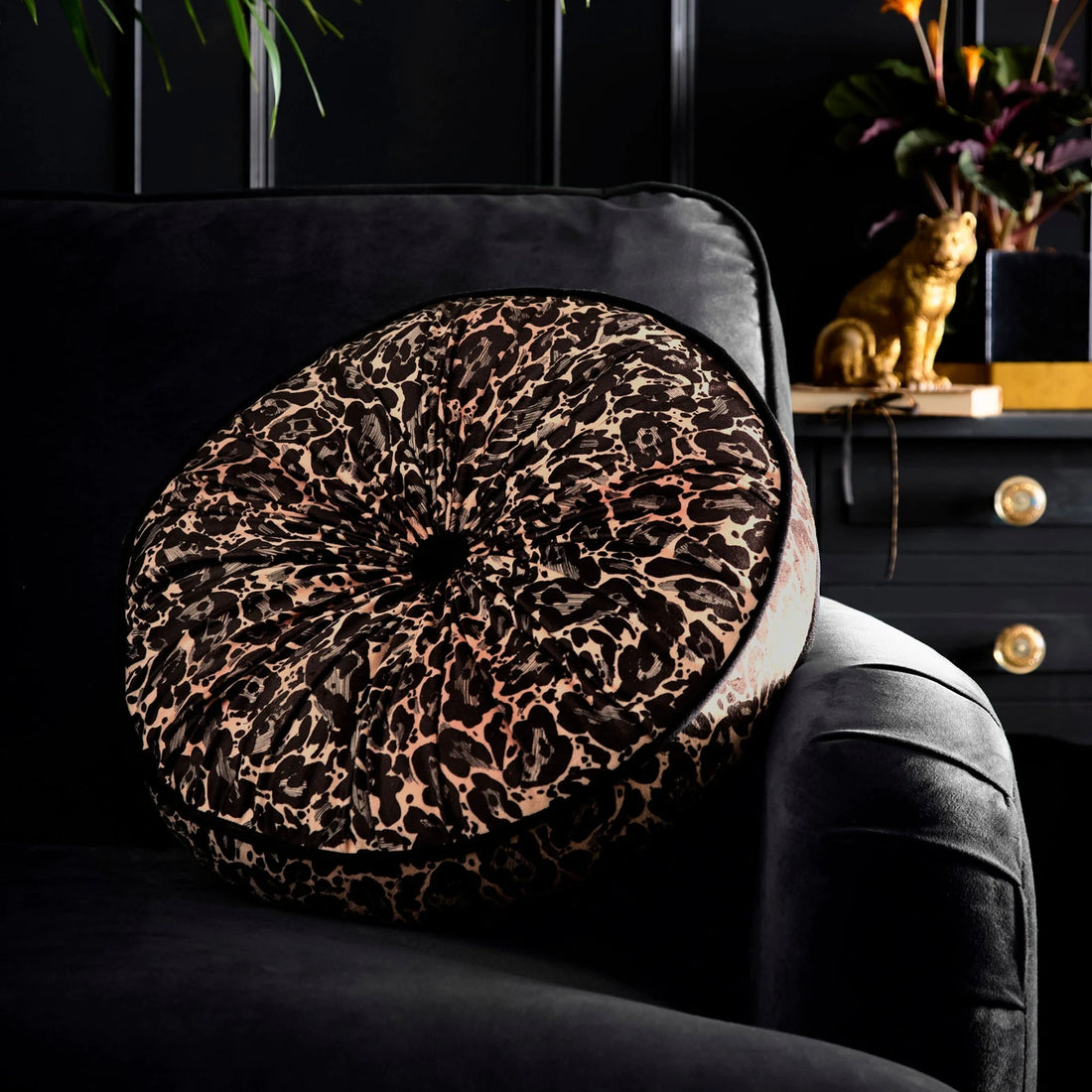 Roxy Round Pleat Gold Round Filled Cushion 40cm
