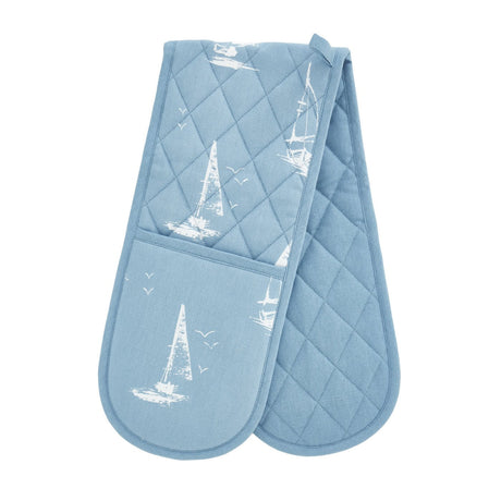 Catherine Lansfield Salcombe Boats Cotton Kitchen Double Oven Glove Blue