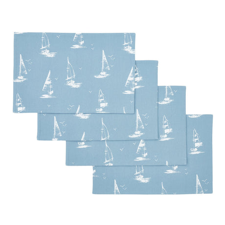 Catherine Lansfield Salcombe Boats Cotton 30x46cm Dining Placemat 4 Pack Blue