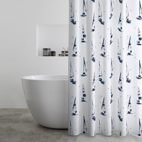 Catherine Lansfield Salcombe Boats 180x180cm Shower Curtain Panel White