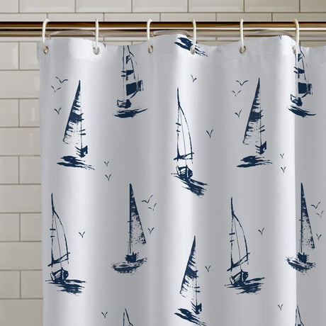 Catherine Lansfield Salcombe Boats 180x180cm Shower Curtain Panel White