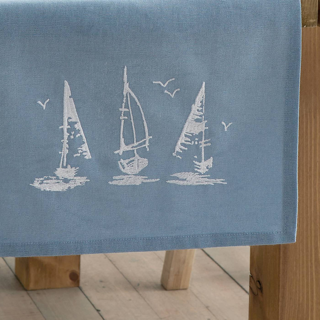 Catherine Lansfield Salcombe Boats Cotton 33x220cm Dining Table Runner Blue