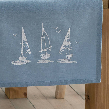 Catherine Lansfield Salcombe Boats Cotton 33x220cm Dining Table Runner Blue