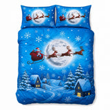Overhead flat lay of the Santa Glow in the Dark Christmas Polycotton Duvet Cover Set with two matching pillowcases