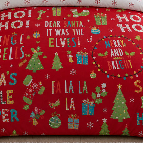 Macro close-up of the polycotton fabric on the Santa's Little Helper Christmas Polycotton Duvet Cover Set