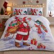 Santa & Snowy Christmas Polycotton Duvet Cover Set styled on a bed in a coordinated bedroom lifestyle scene