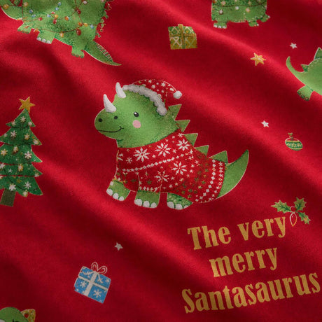 Macro close-up of the polycotton fabric on the Santasaurus Kids Christmas Polycotton Duvet Cover Set