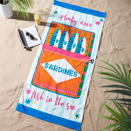 Catherine Lansfield Sardines 76x160cm Cotton Beach Towel Blue