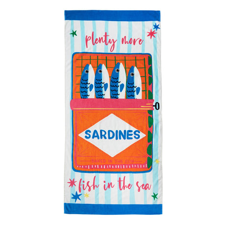 Catherine Lansfield Sardines 76x160cm Cotton Beach Towel Blue