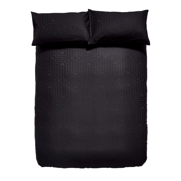 Satin Geo Jacquard Black Duvet Cover Set - Ideal