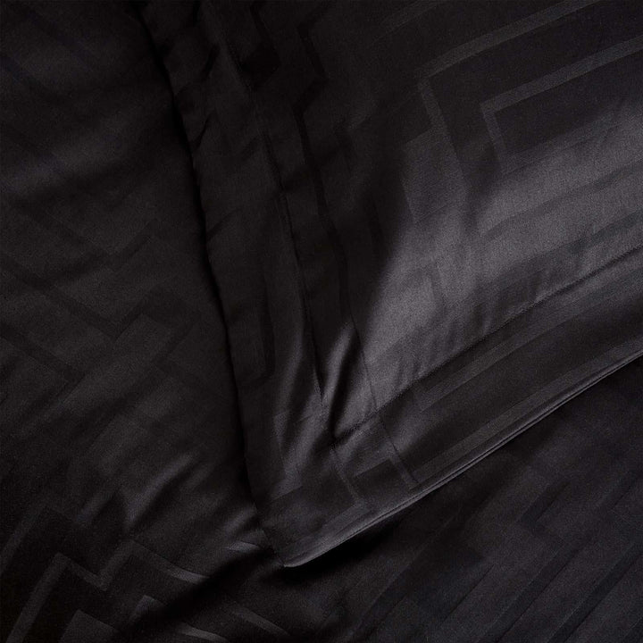 Satin Geo Jacquard Pillowcase Pair Black - Ideal