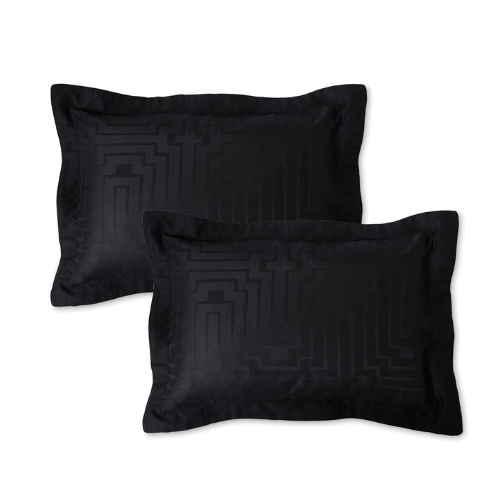 Satin Geo Jacquard Pillowcase Pair Black - Ideal