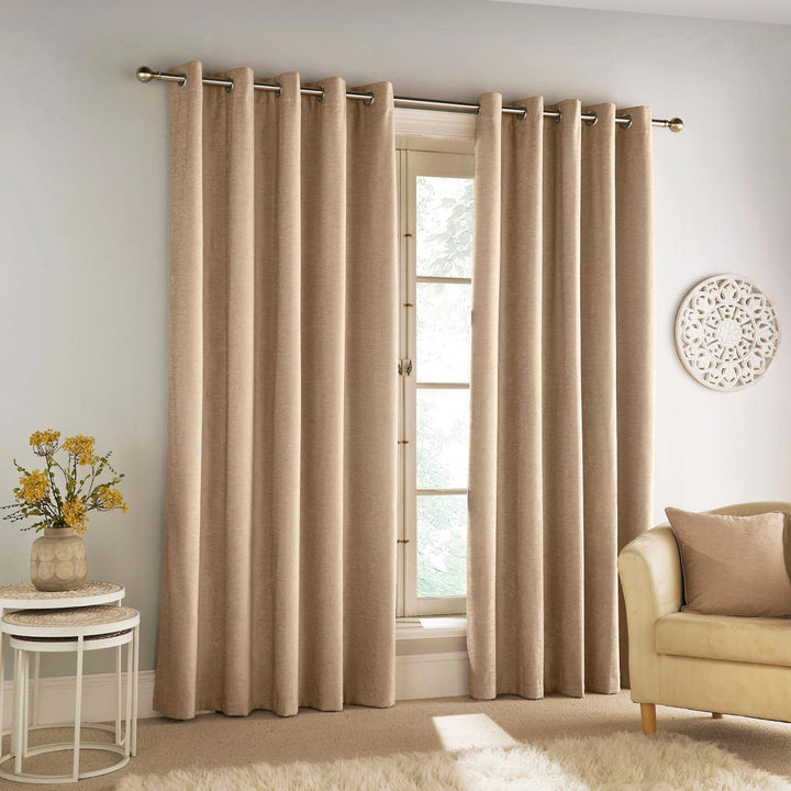 Savoy Chenille Blackout Eyelet Curtains Sand - Ideal
