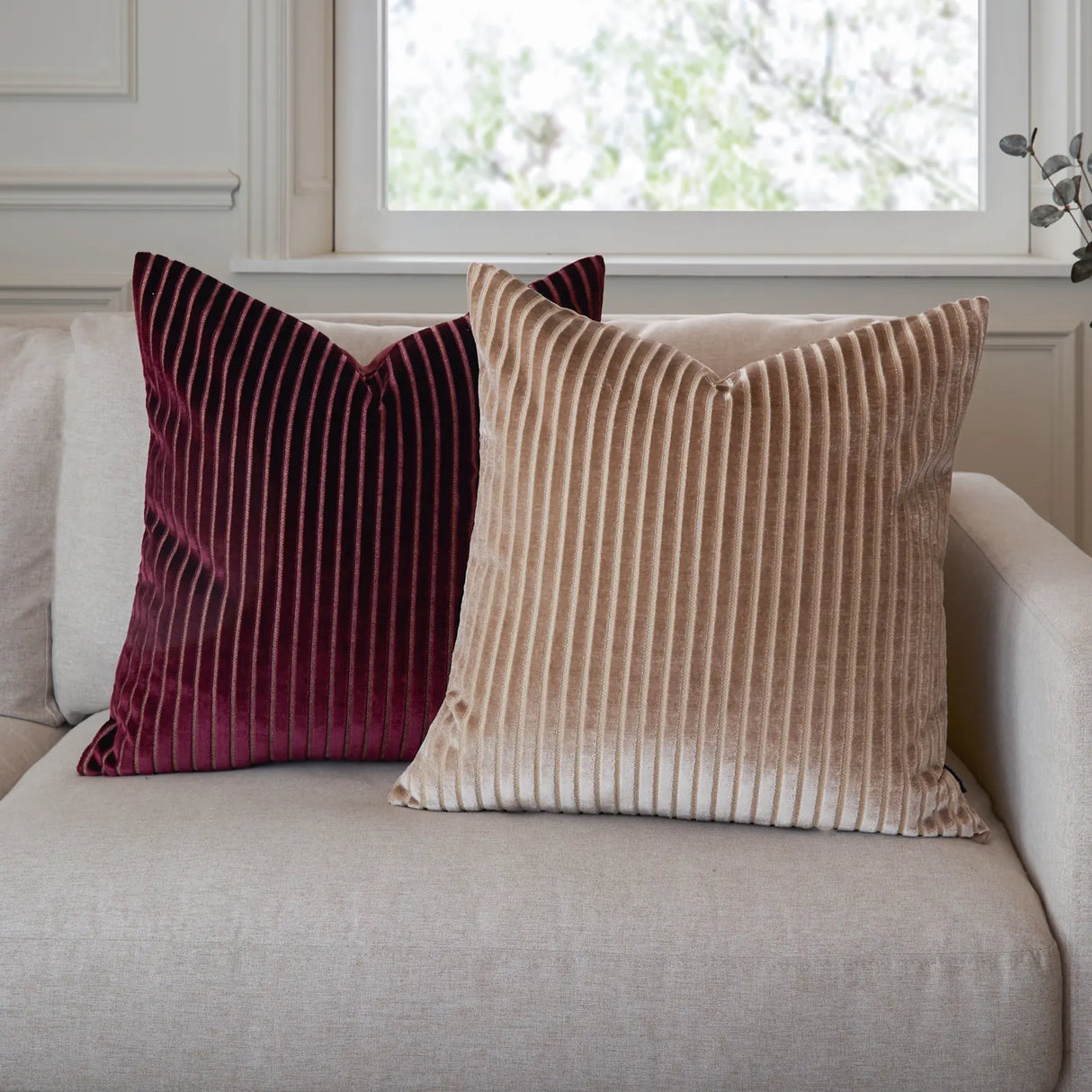 Savoy Stripe Velvet Cushion Cover Burgundy 50 x 50cm - image 6