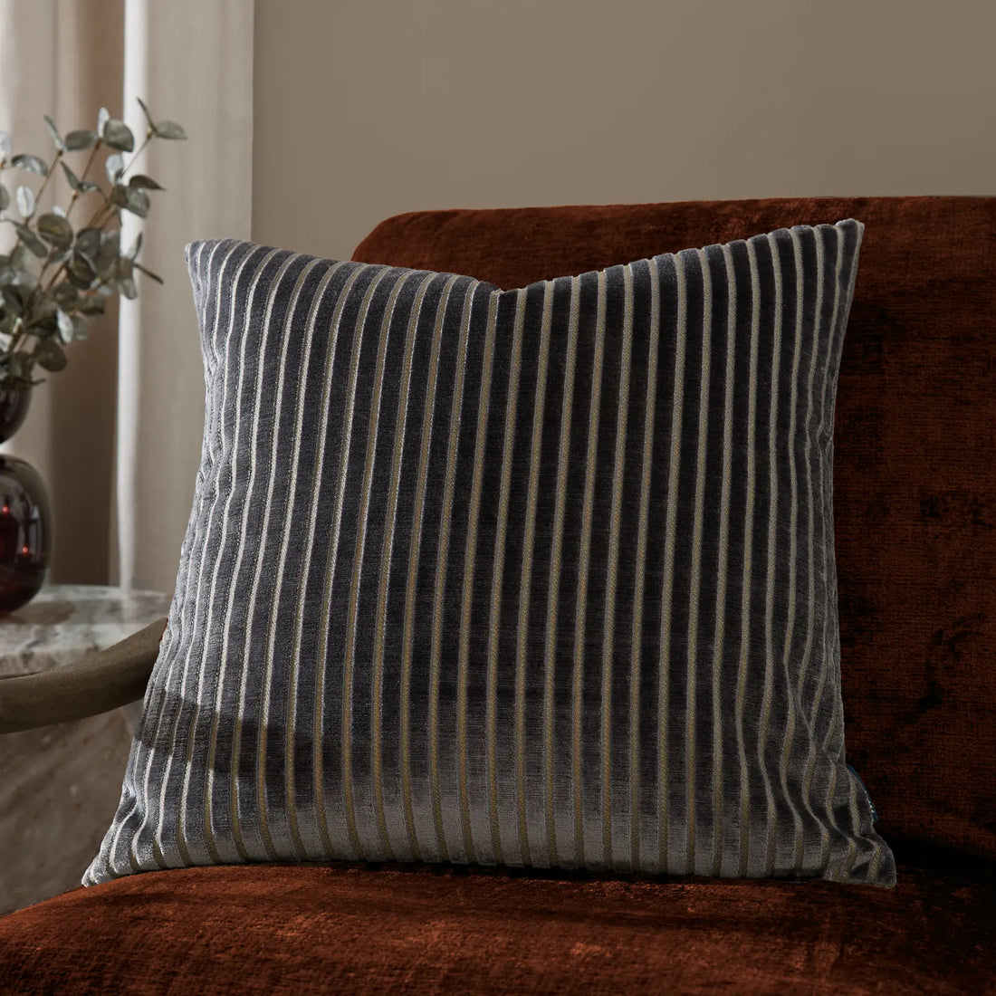 Savoy Stripe Velvet Cushion Cover Charcoal 50 x 50cm