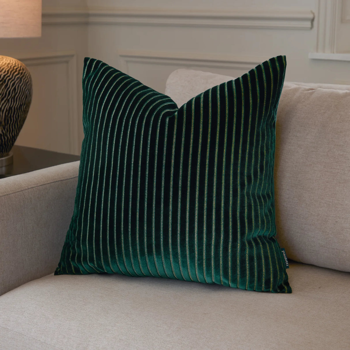 Savoy Stripe Velvet Cushion Cover Emerald 50 x 50cm - image 1