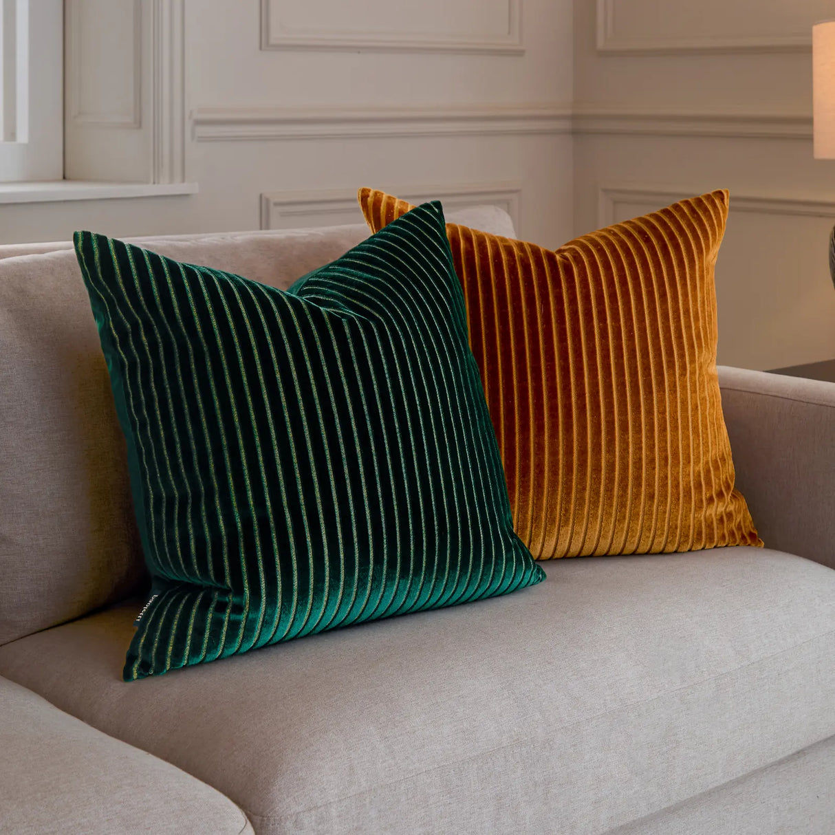 Savoy Stripe Velvet Cushion Cover Emerald 50 x 50cm - image 6
