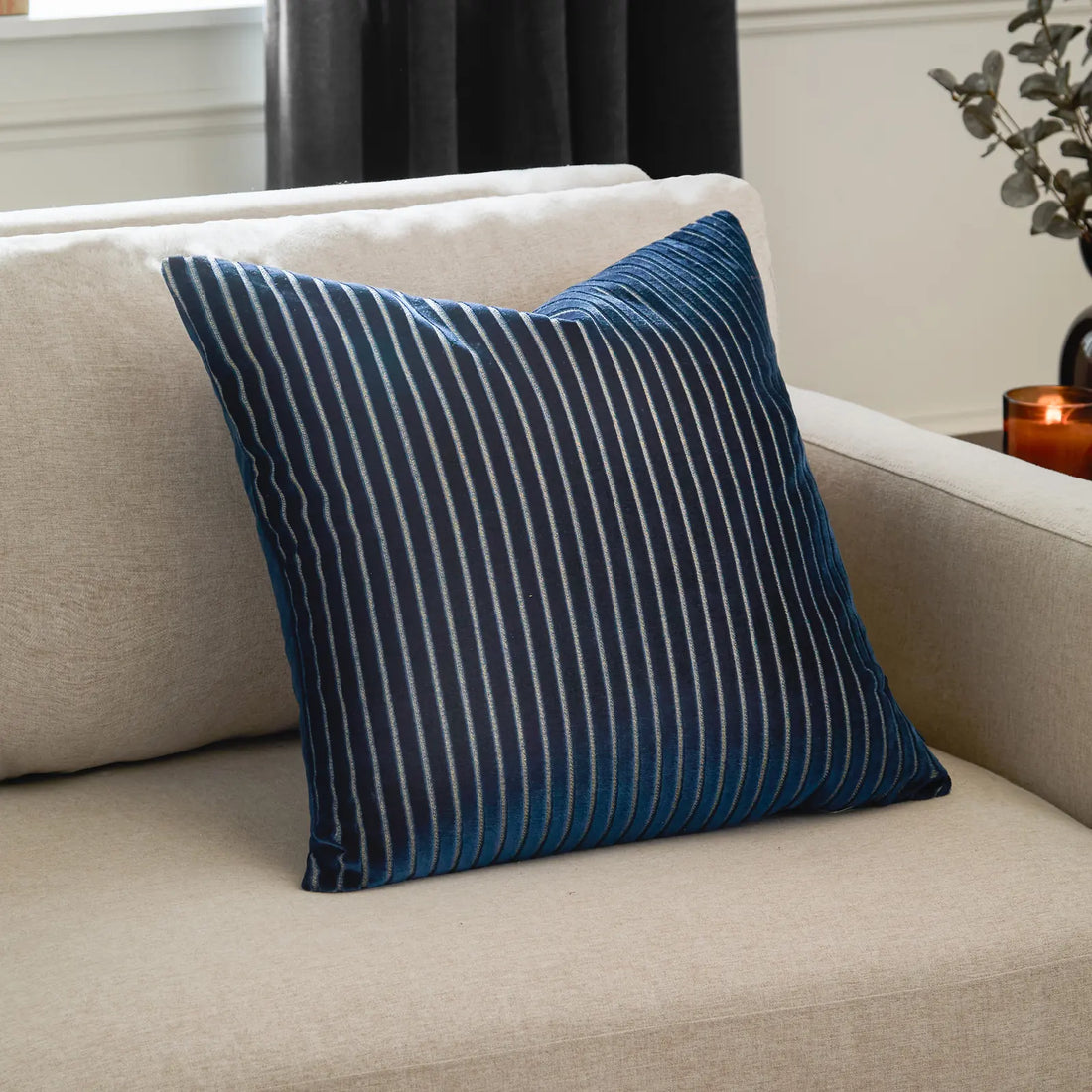 Savoy Stripe Velvet Cushion Cover Navy 50 x 50cm