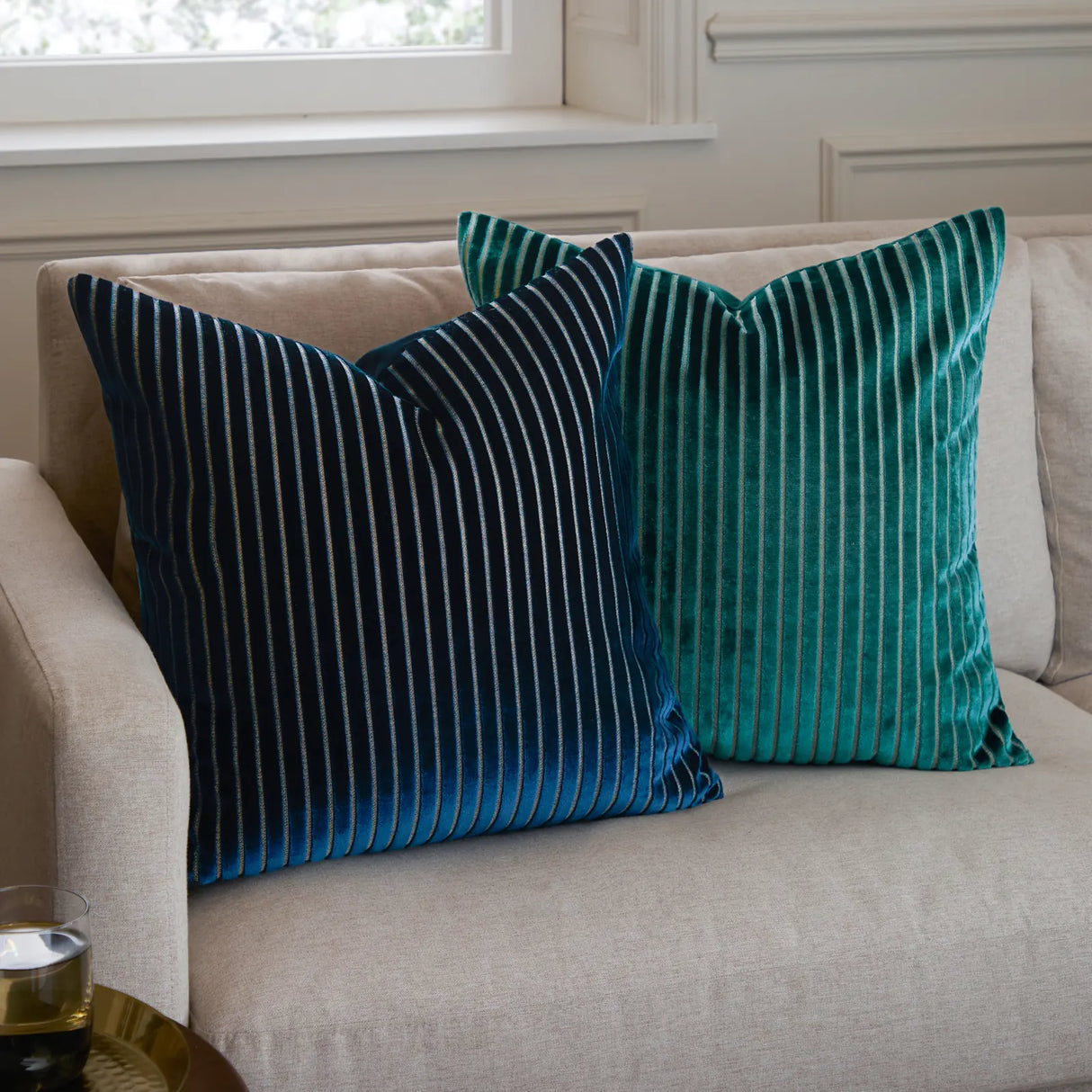 Savoy Stripe Velvet Cushion Cover Navy 50 x 50cm - image 6