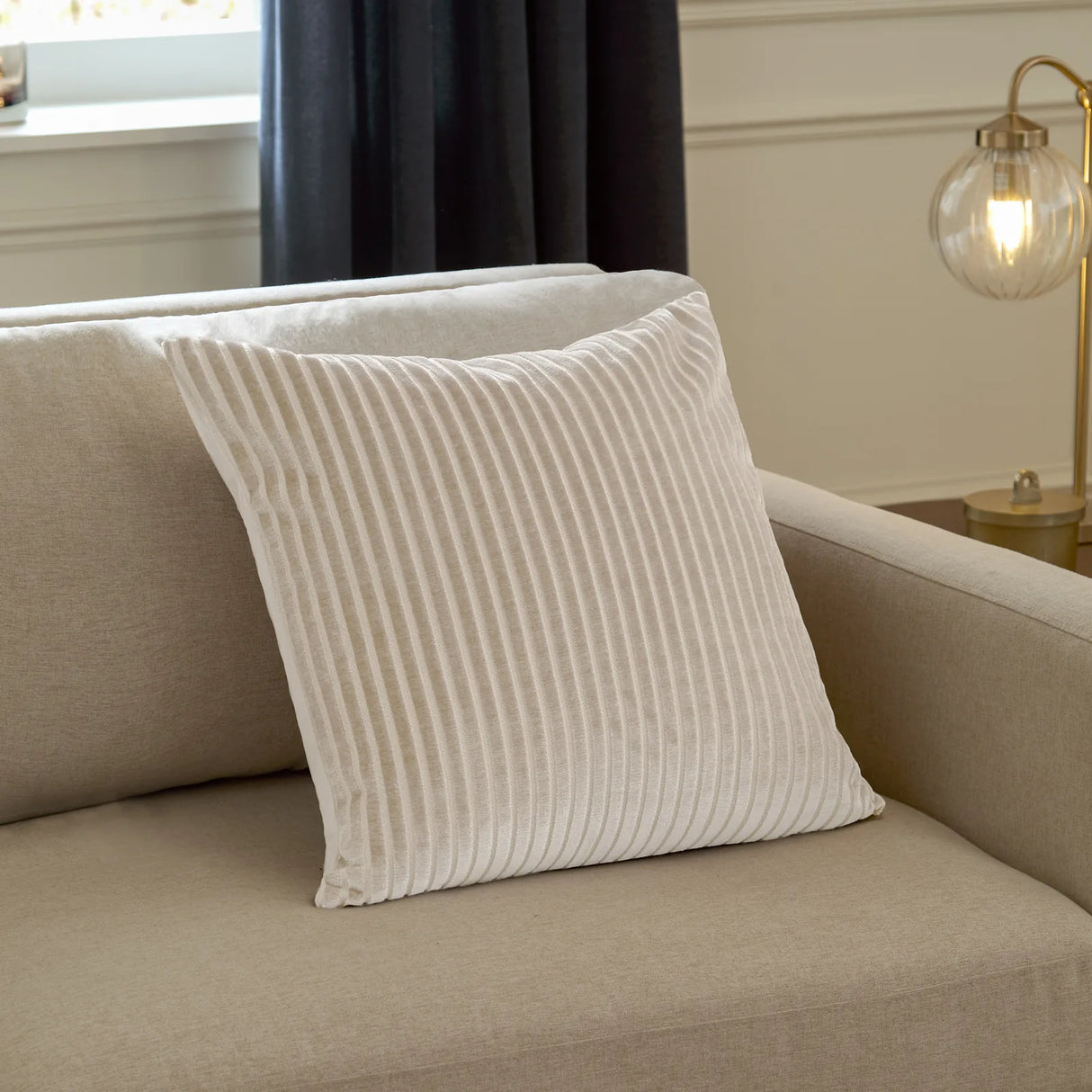 Savoy Stripe Velvet Cushion Cover Oyster 50 x 50cm - image 1