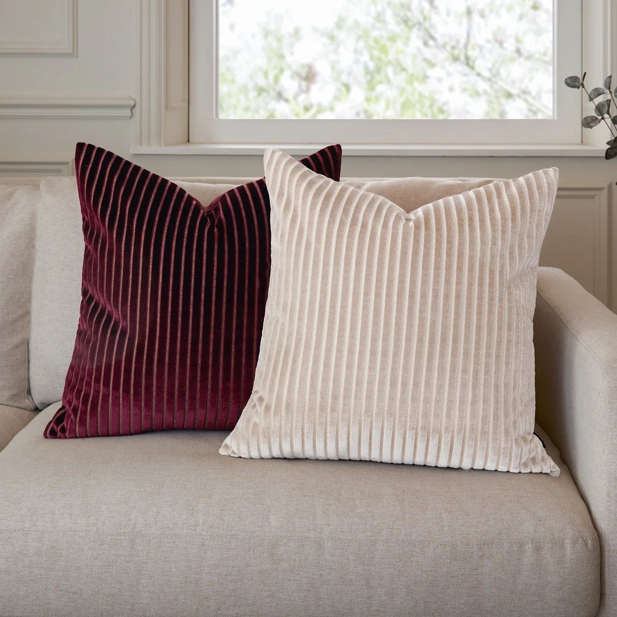 Savoy Stripe Velvet Cushion Cover Oyster 50 x 50cm - image 6
