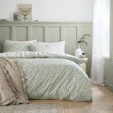 Bianca Scallop Floral 200 Thread Count Cotton Percale Reversible Single Duvet Cover Set with Pillowcase Green