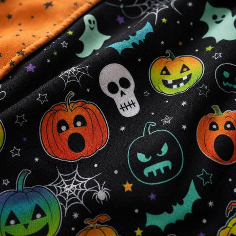 Macro close-up of the duvet cover fabric on the Scary Pumpkins Halloween Microfibre Duvet Cover Set