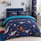 Sea Life Kids Duvet Cover Set Reversible Bedding Single & Double styled on a bed in a coordinated bedroom lifestyle scene