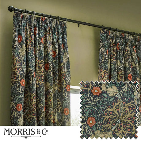 Seaweed Indigo Velvet Thermal Dimout Pencil Pleat Curtains - additional product view 1