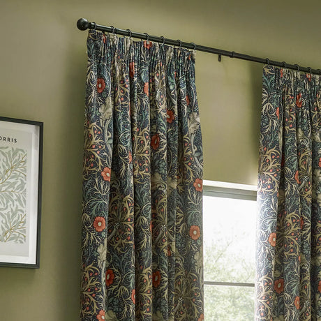 Seaweed Indigo Velvet Thermal Dimout Pencil Pleat Curtains - additional product view 2