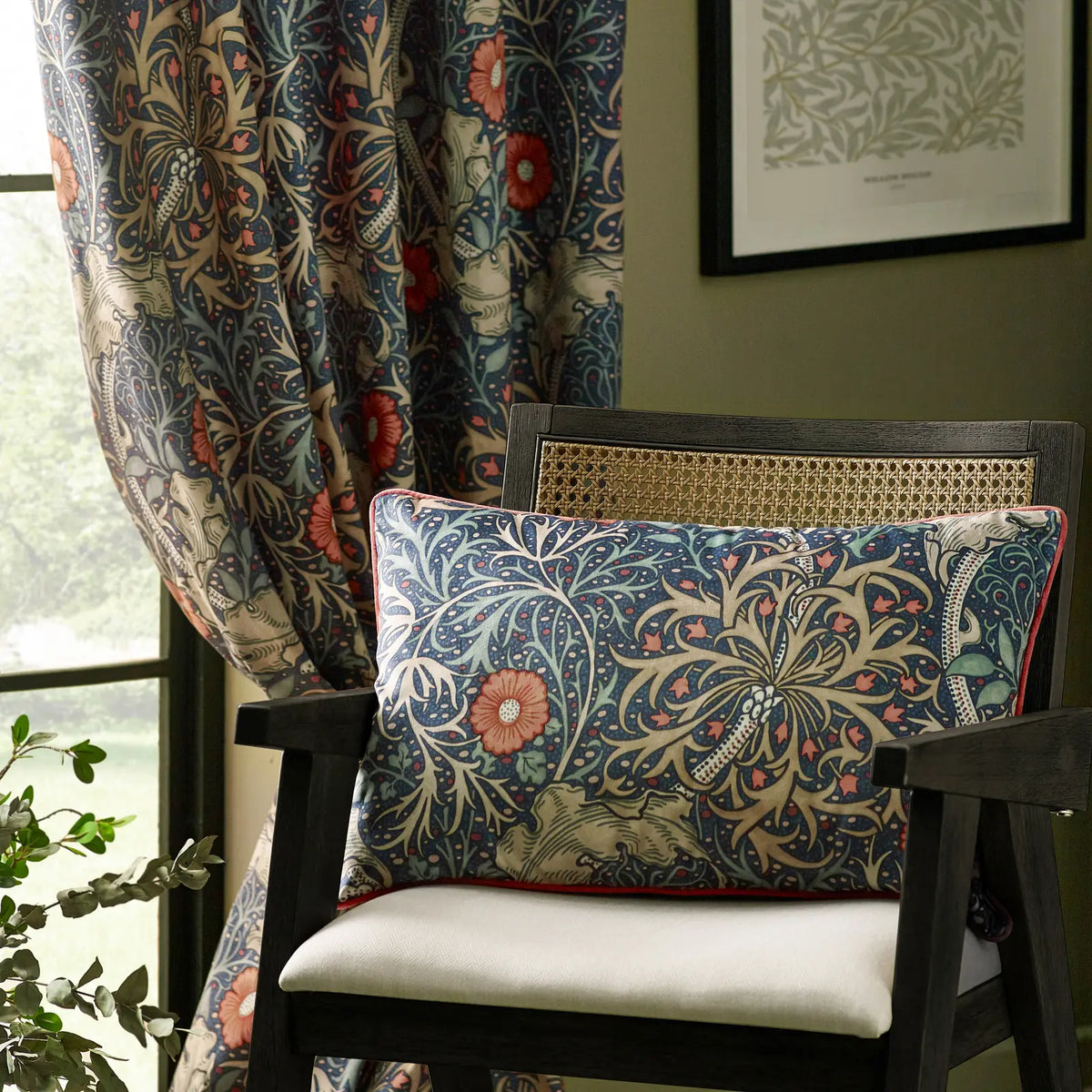 Seaweed Indigo Velvet Thermal Dimout Pencil Pleat Curtains - additional product view 3