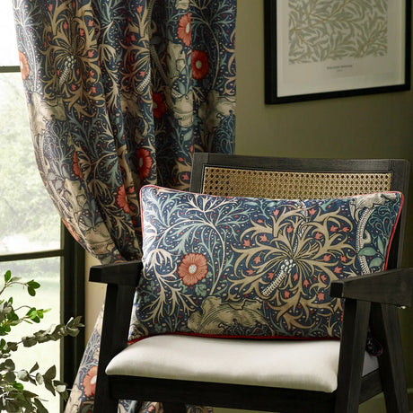 Seaweed Indigo Velvet Thermal Dimout Pencil Pleat Curtains - additional product view 3