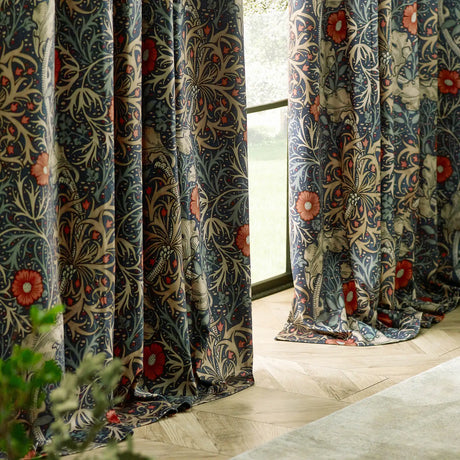 Seaweed Indigo Velvet Thermal Dimout Pencil Pleat Curtains - additional product view 4