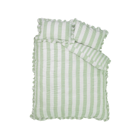 Catherine Lansfield Seersucker Frill Stripe Duvet Cover Set with Pillowcase Green