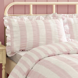 Catherine Lansfield Seersucker Frill Stripe Duvet Cover Set with Pillowcase Pink