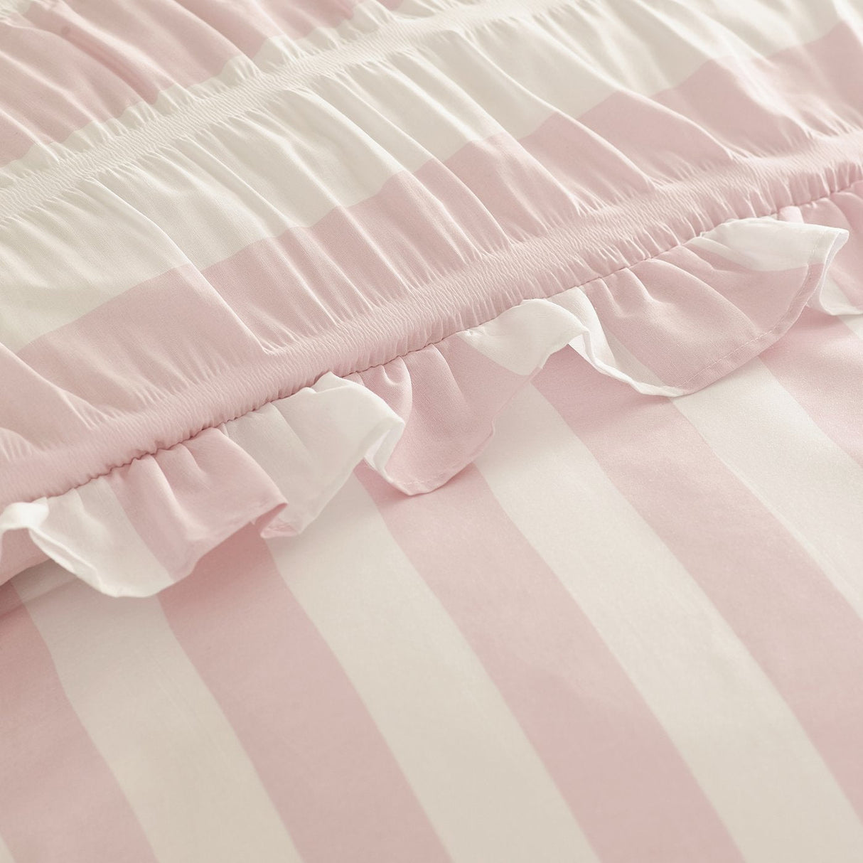 Catherine Lansfield Seersucker Frill Stripe Duvet Cover Set with Pillowcase Pink