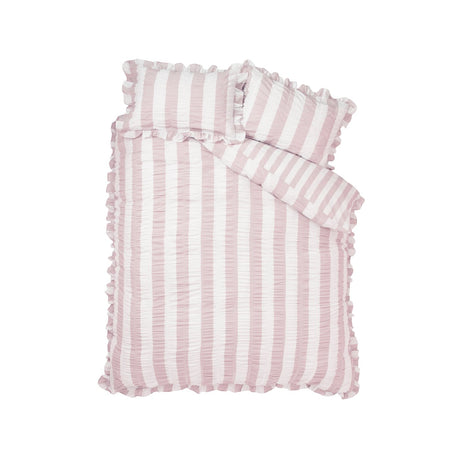 Catherine Lansfield Seersucker Frill Stripe Duvet Cover Set with Pillowcase Pink