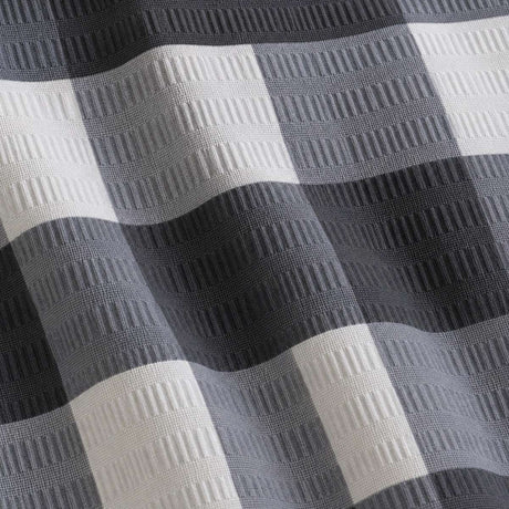 Macro close-up of the Seersucker Gingham charcoal polycotton seersucker fabric
