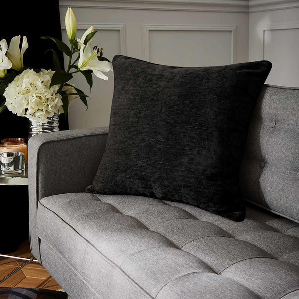 Selene Luxury Chenille Black Cushion Cover 22" x 22" - Ideal