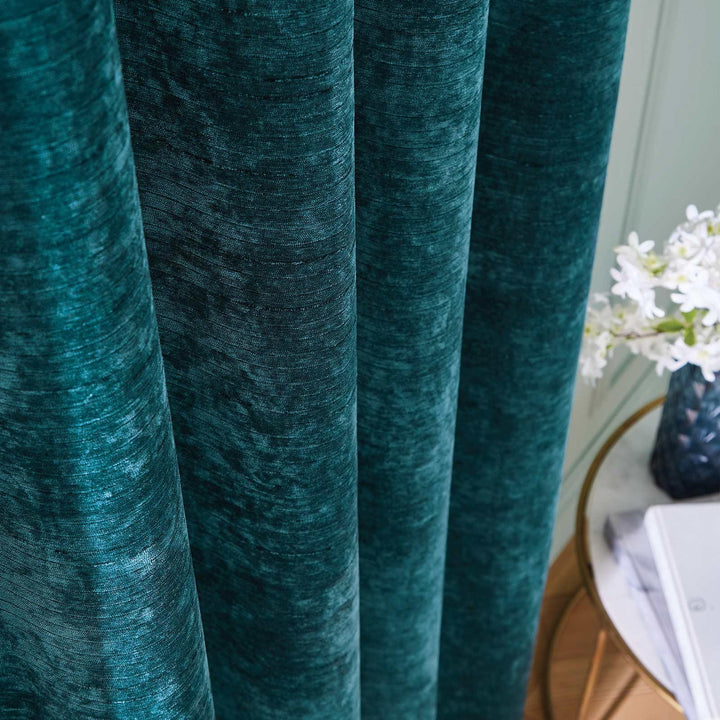 Selene Luxury Chenille Weighted Eyelet Curtains Rich Teal - Ideal