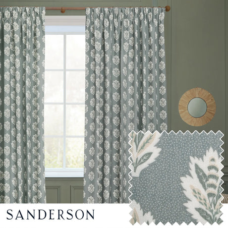 Sessile Leaf Delph Blue Pencil Pleat Curtains - additional product view 1