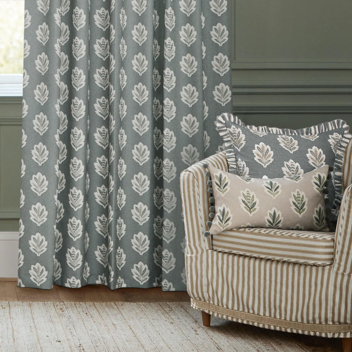 Sessile Leaf Delph Blue Pencil Pleat Curtains - additional product view 3