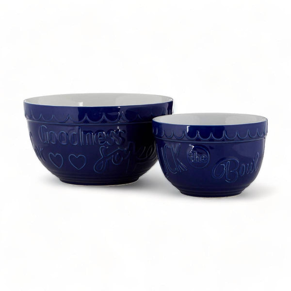Set of 2 Blue Ceramic Mixing Bowls Utensils & Food Prep Aubina   