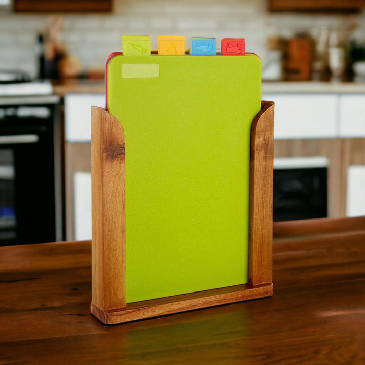 Set of 4 Chopping Boards in Wooden Holder - Ideal