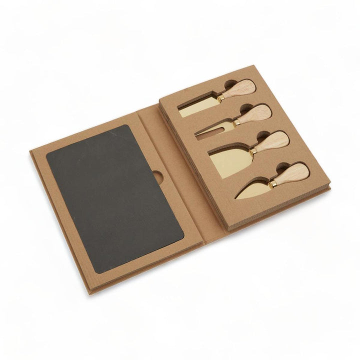 Set of 4 Gold Cheese Knives + Slate Tray - Ideal