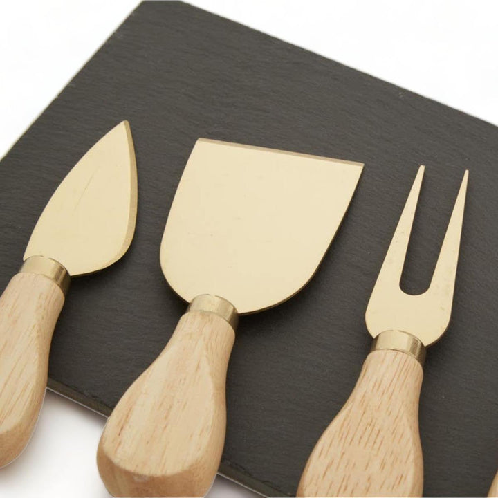 Set of 4 Gold Cheese Knives + Slate Tray - Ideal