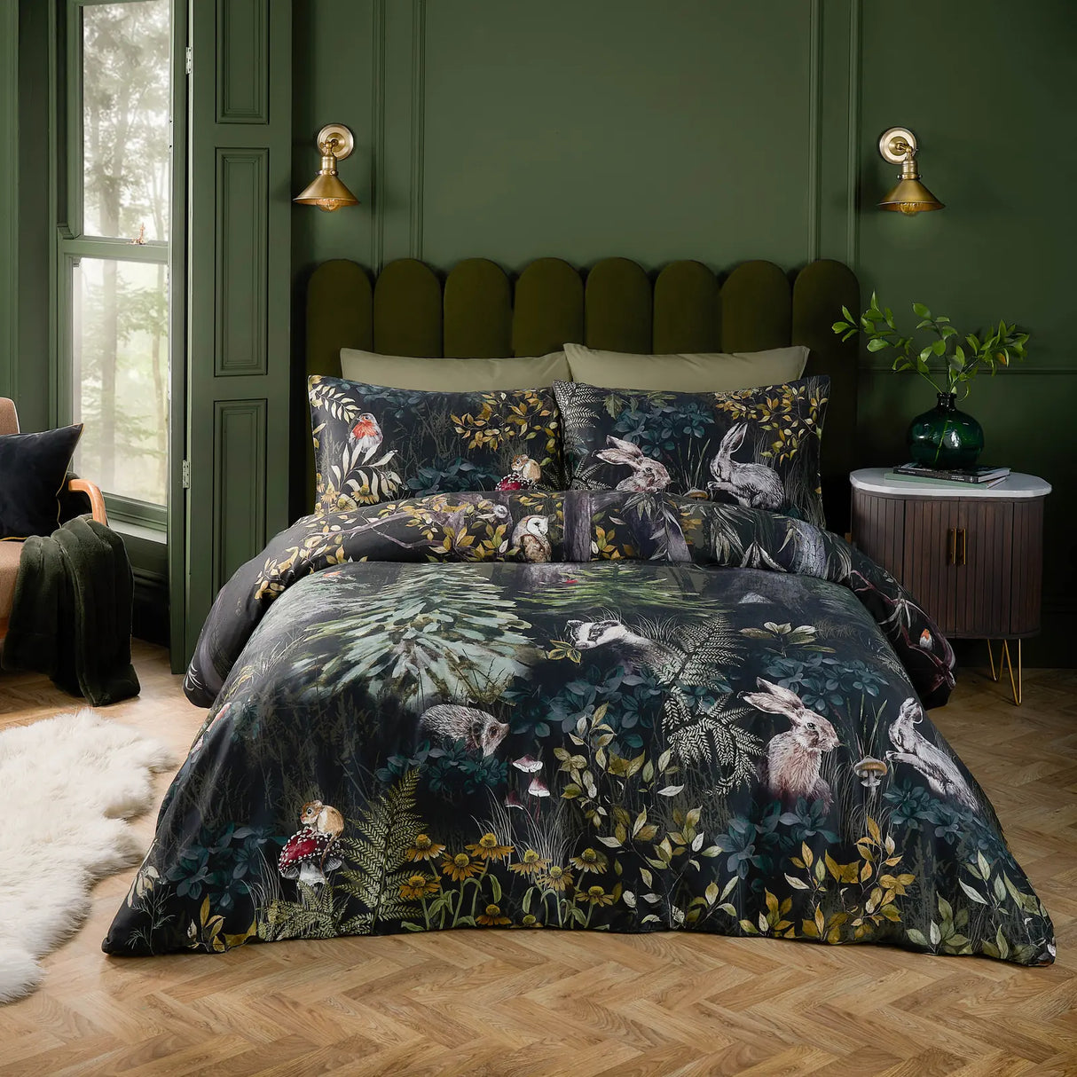 Sherwood Forest 100% Cotton Printed Duvet Cover Set Forest Green/Black - image 2