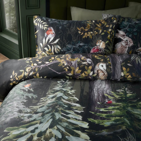 Sherwood Forest 100% Cotton Printed Duvet Cover Set Forest Green/Black - image 3